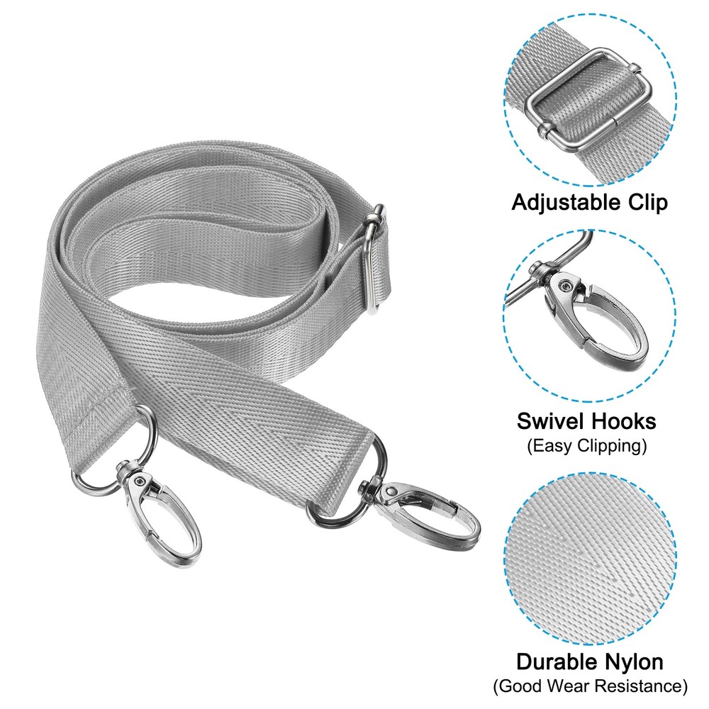 59" Shoulder Strap, 0.98" Width Adjustable Strap with Swivel Hooks, Grey