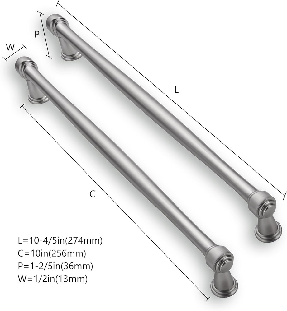 10 Pack of 10" Brushed Satin Nickel Cabinet Pulls for Kitchen & Bath