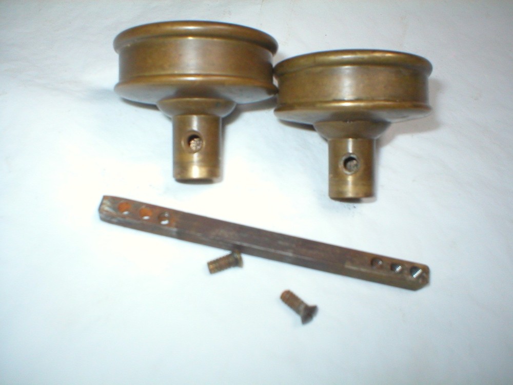 Antique Solid Brass Drum Style Doorknob Pair
