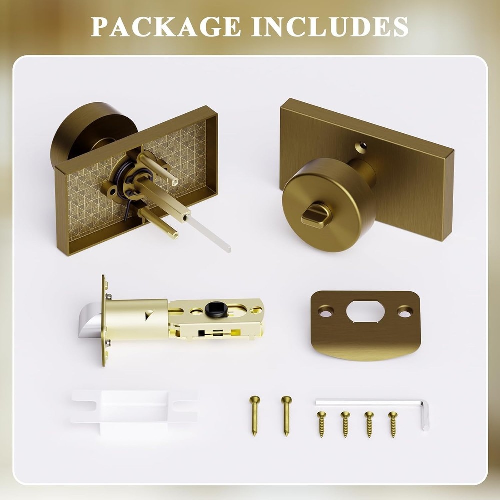 Front Door Door Lock w/ Key & 4 Matching Dummy Interior Door Knobs Antique Brass
