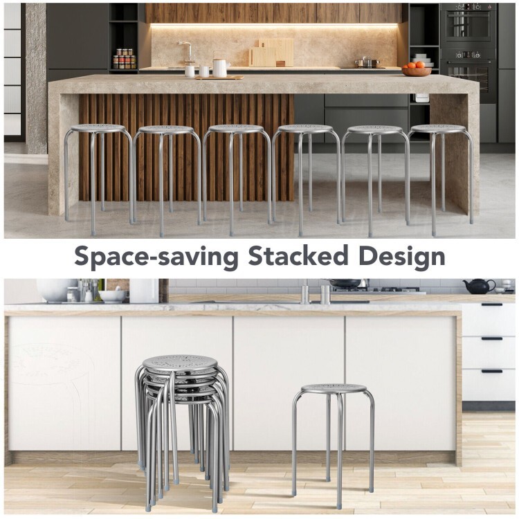 6PCS Stackable Metal Stool Set Daisy Backless Round Top Compact Size Lightweight