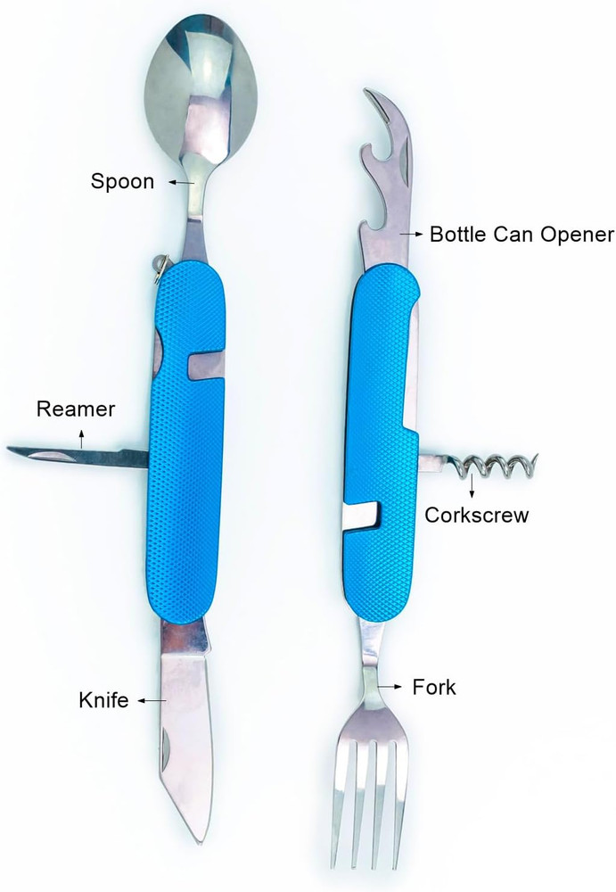 6-In-1 Multi-Function Camping Utensil Flatware Set Detachable Spoon Fork Knife C