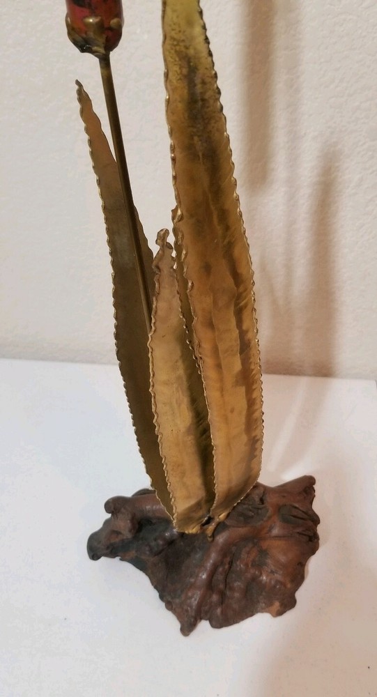 Cliff Hyink Brutalist Brass,Cooper Button Willow Sculpture On Wood Base Signed