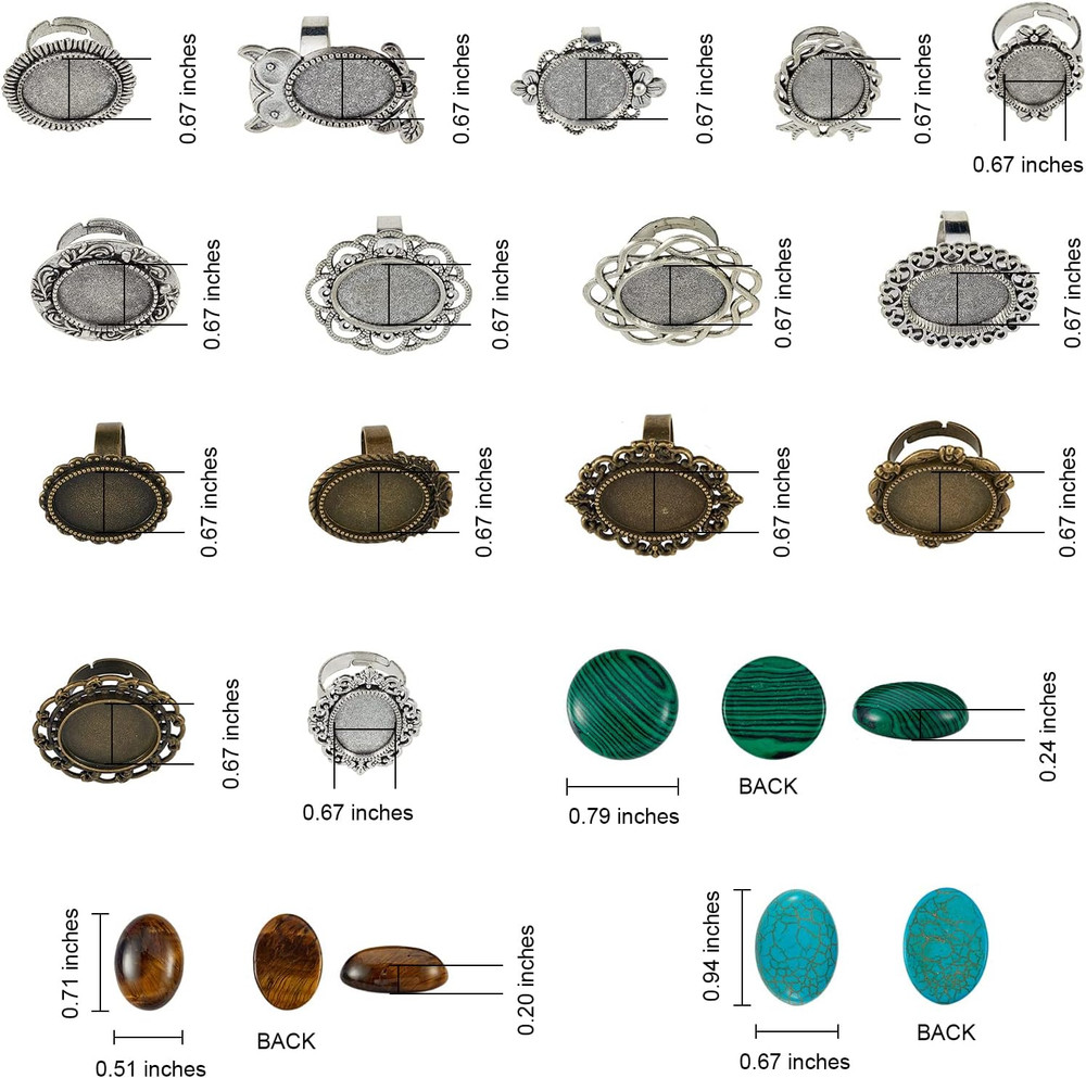 30 Piece Antique Ring Making Kit Adjustable Blank Floral Cabochon Ring Setting,