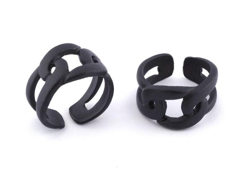 Knot Chain Ring Band Adjustable Black Painted Brass 4027