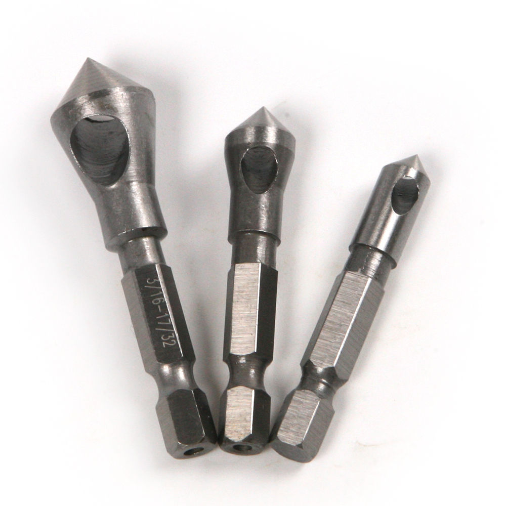 3pcs 1/4'' Hex Shank Countersink Chamfering Deburring Hole Cutter Drill Chisel