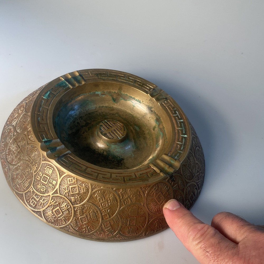 Large Brass Round Ashtray Korea 8 1/2”