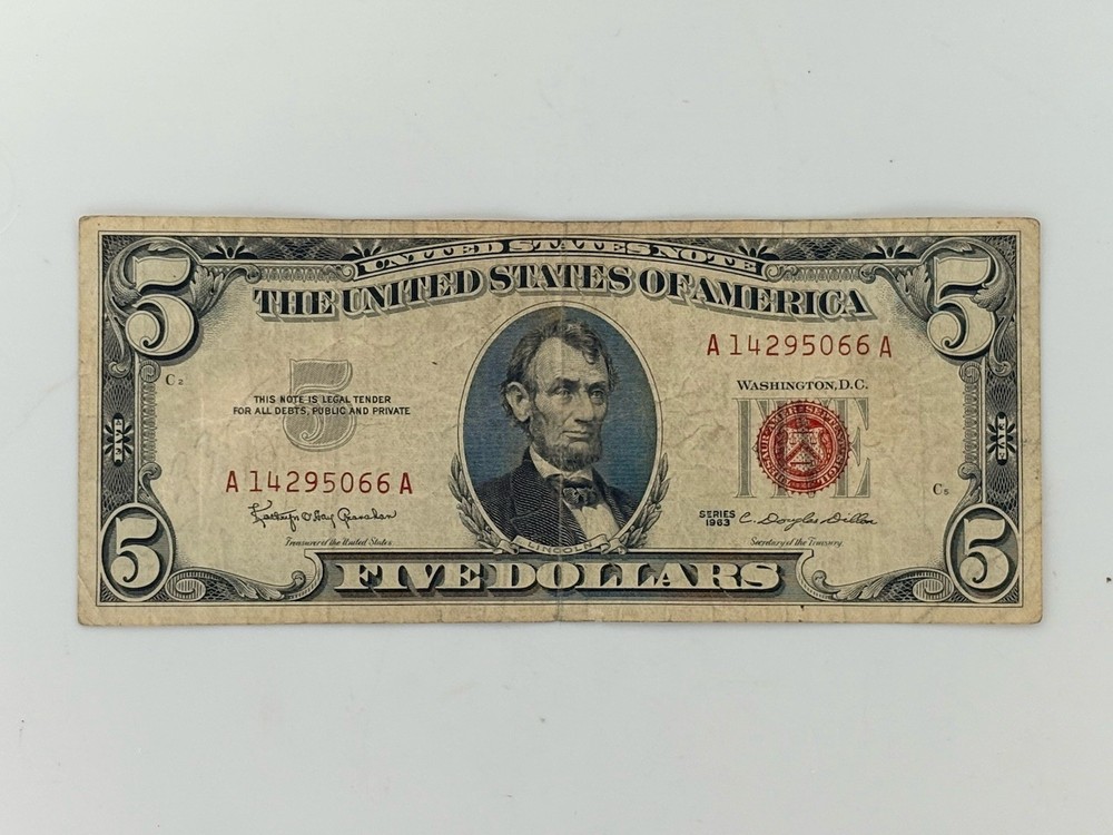 1963 Five Dollar Bill $5 Red Seal United States Note - Circulated