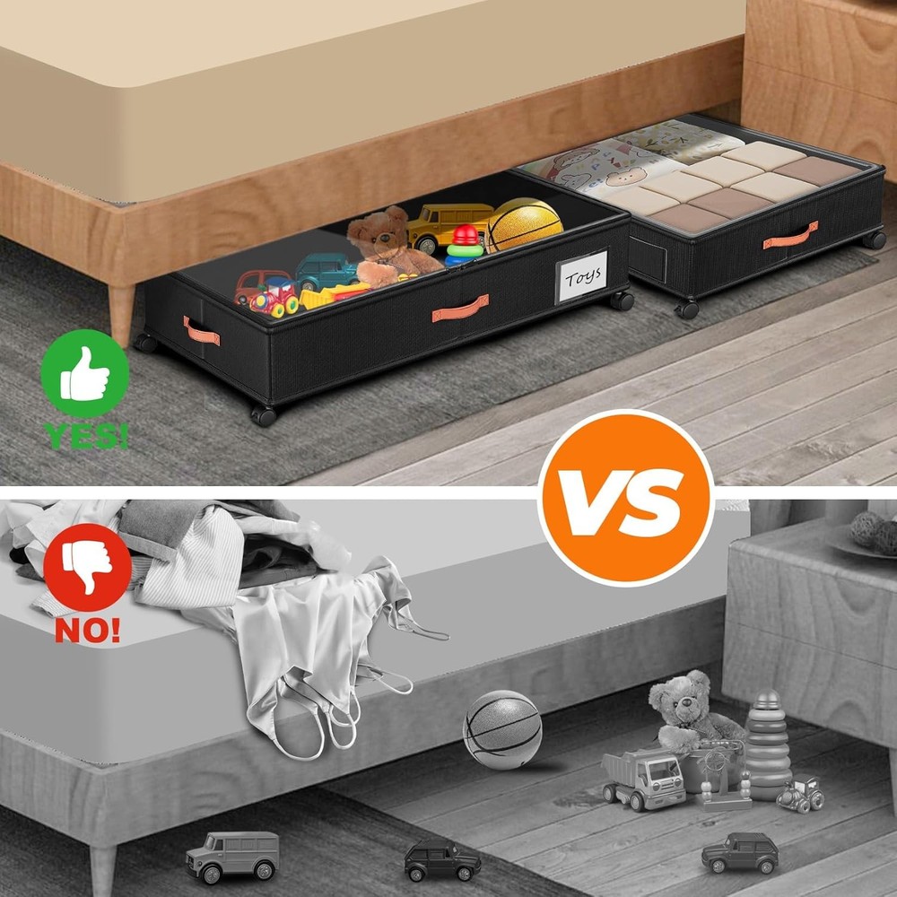2-Piece Clear Lid Under-Bed Storage Box Set, Black