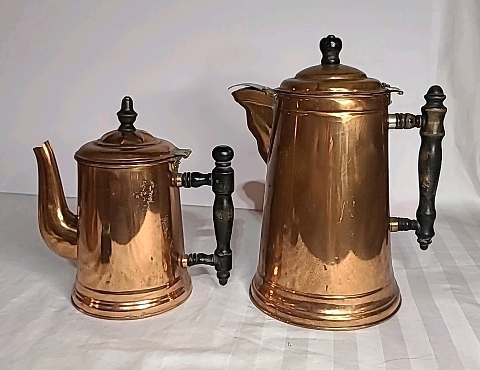 Copper Tin Lined Coffee Pots 10" And 8"