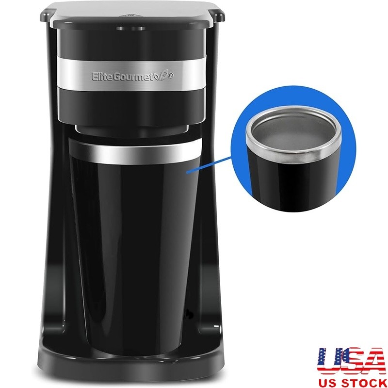 Single Serve Coffee Maker Quick Brew Time Compact Portable Design W/ Travel Mug
