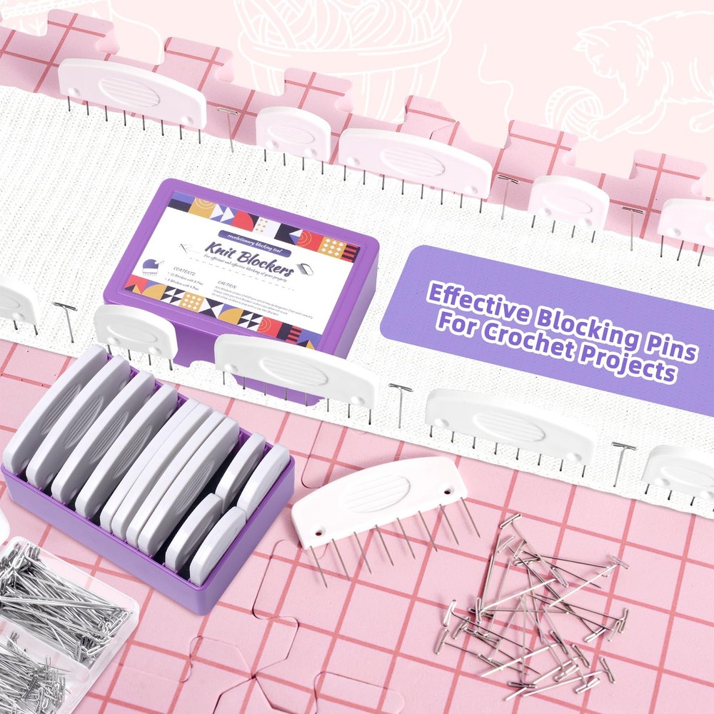 Knit Blocking Pins Kit: 20 Combs, 110 T-Pins for Crochet & Needlework Projects