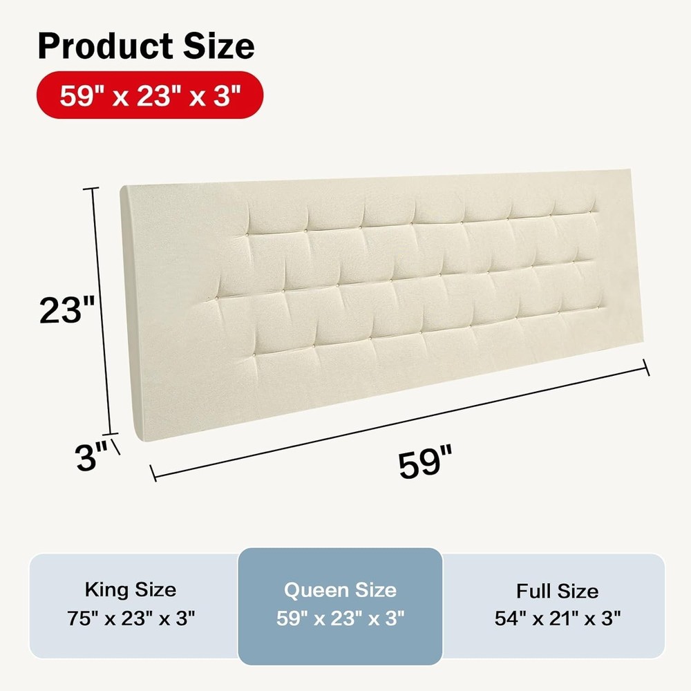 No-Tools Needed Queen Upholstered Headboard with Diamond Tufted Design in Beige