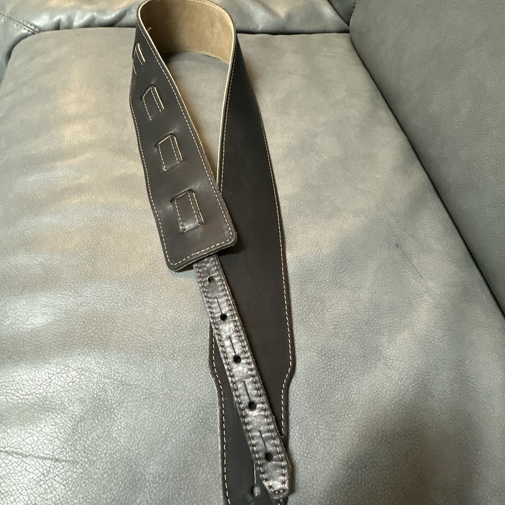 Leather Guitar Strap - Black Glossy- 3’ Wide