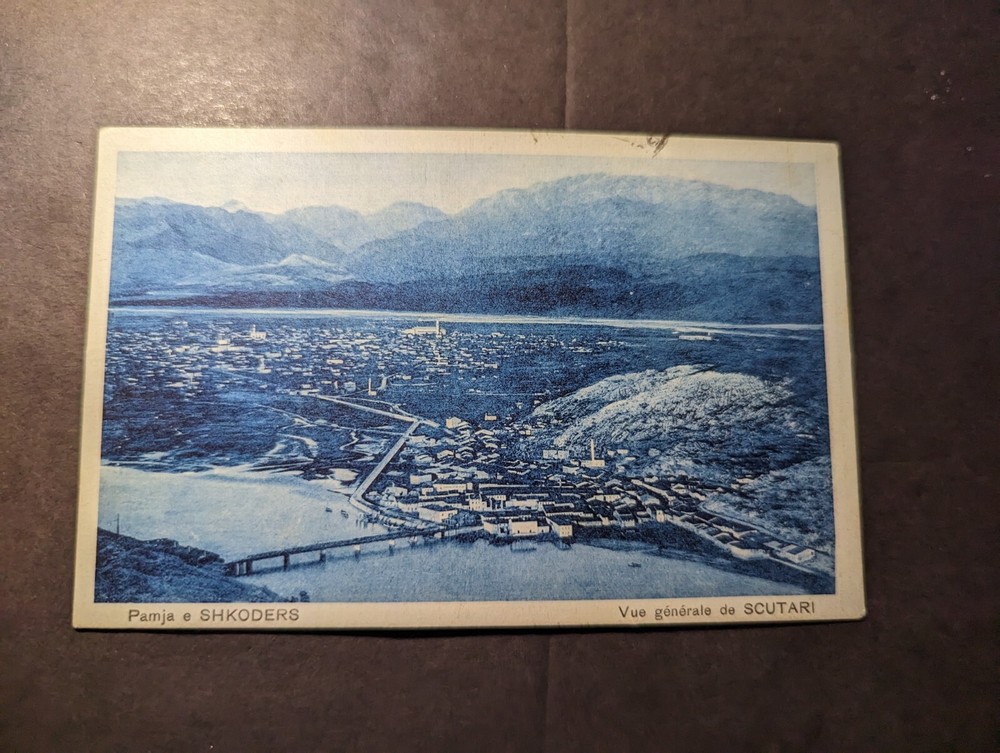 1933 Albania Postcard Cover Shkoder to Pressbann Vienna Austria Shkoder View
