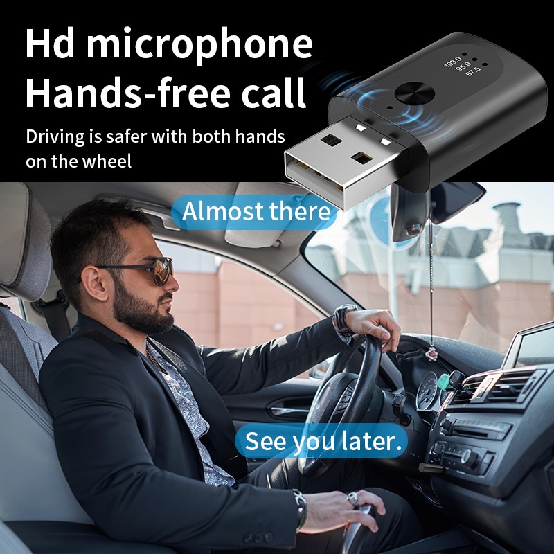 Bluetooth 5.3 Car Transmitter Receiver Handsfree Call USB Mini Wireless Audio US