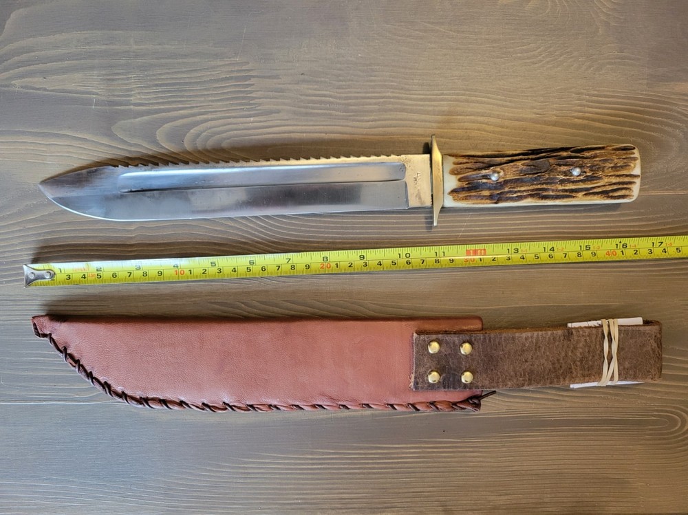 UNIQUE! WWII German Stag Handle Sawback Bowie Knife & Sheath!