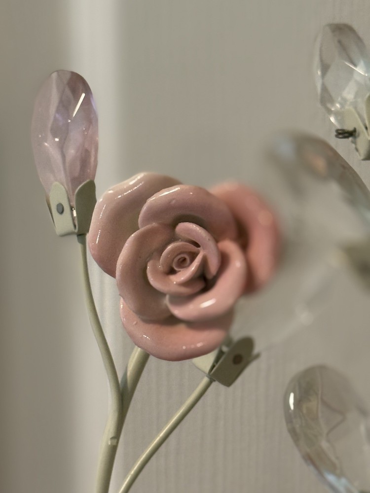 Shabby Chic floral sconces with crystal decorations (pair)