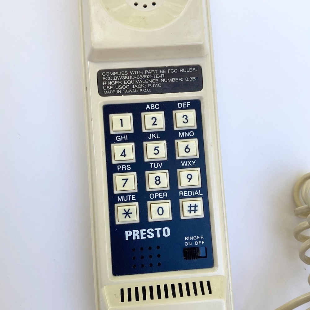 Vintage 1980s Presto One Piece Telephone - UNTESTED