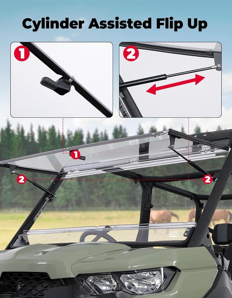 Can Am Defender Full Front Windshield Flip 2 in 1