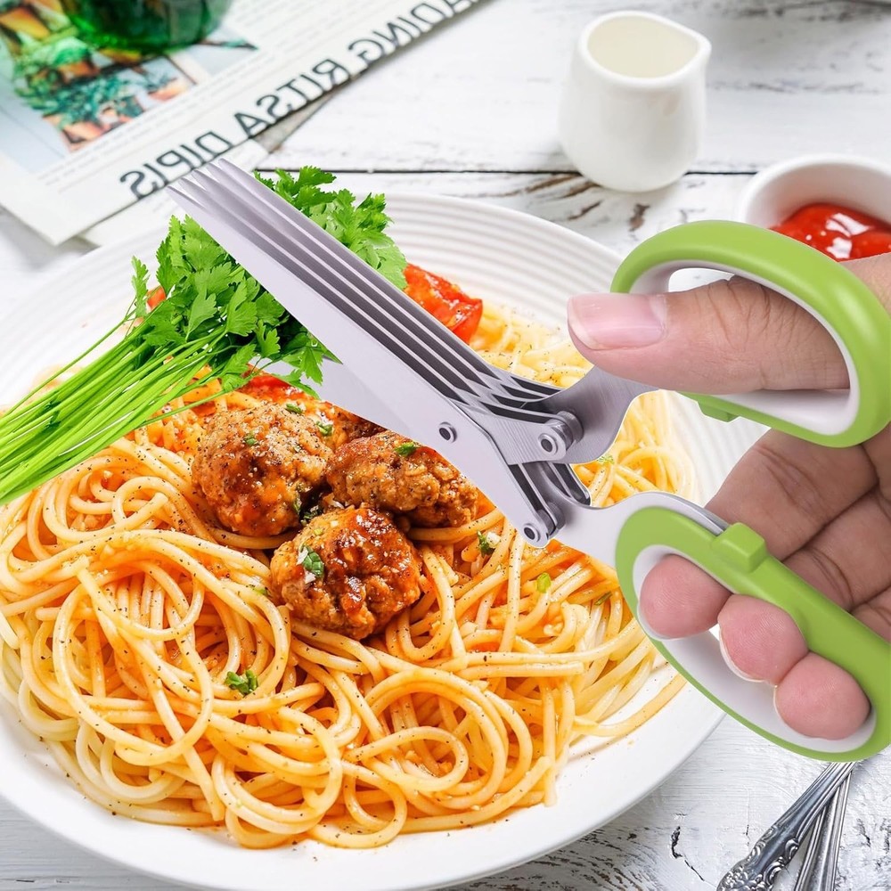 Herb Scissors, Kitchen Shears with 5 Blades and Cover, Multipurpose Cutting, ...