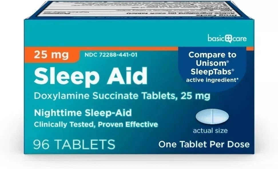 Basic Care Sleep Aid  Doxylamine Succinate Tablets, 25 mg, 96 Count