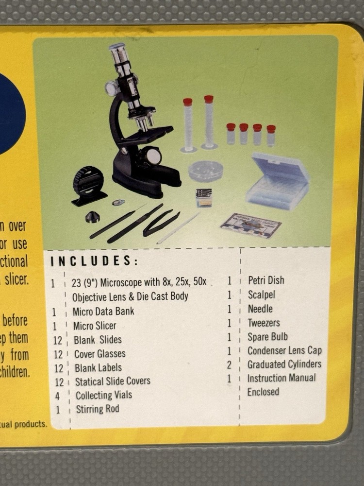 Kids Microscope Set Science Kit w/ Case Slides Tools Educational NEW Open Box