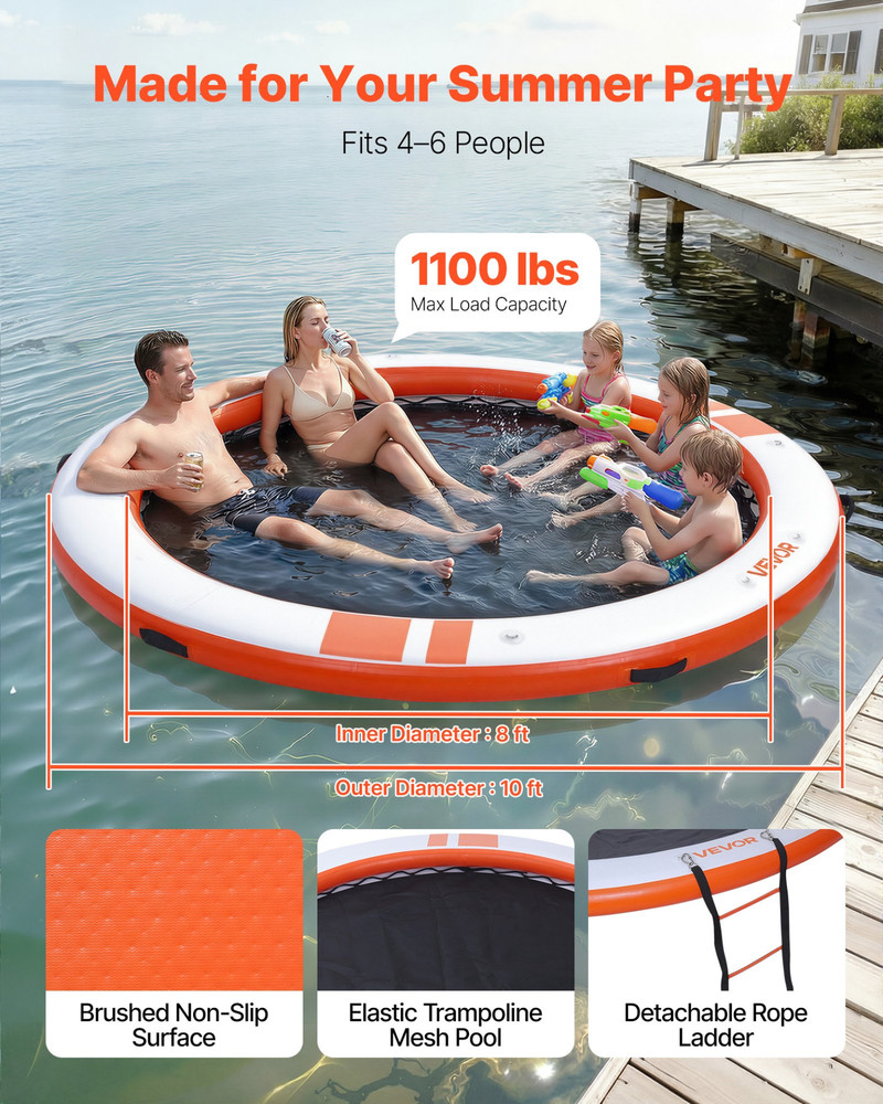Inflatable Floating Dock, 10 FT Inflatable Dock Platform, Orange