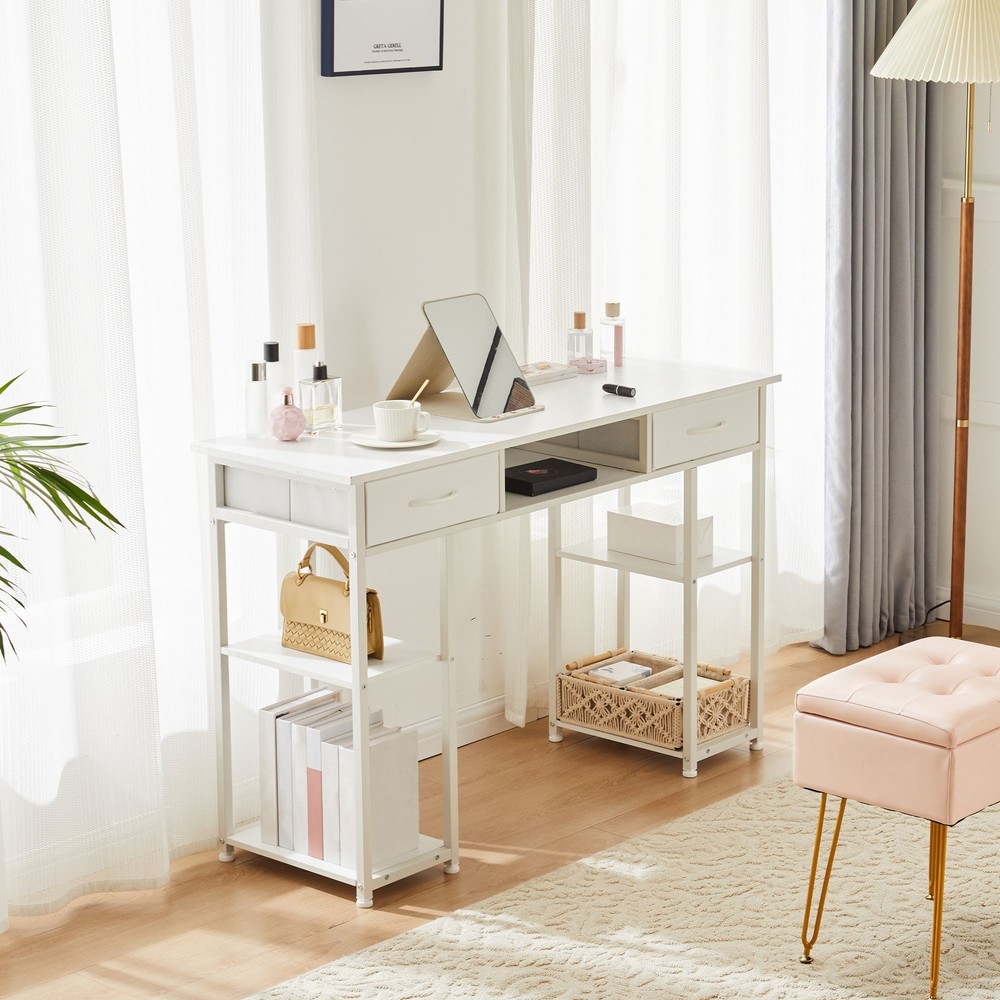 48" Office Computer Desk,Home Study Table with Storage Shelf & 3 Fabric Drawers