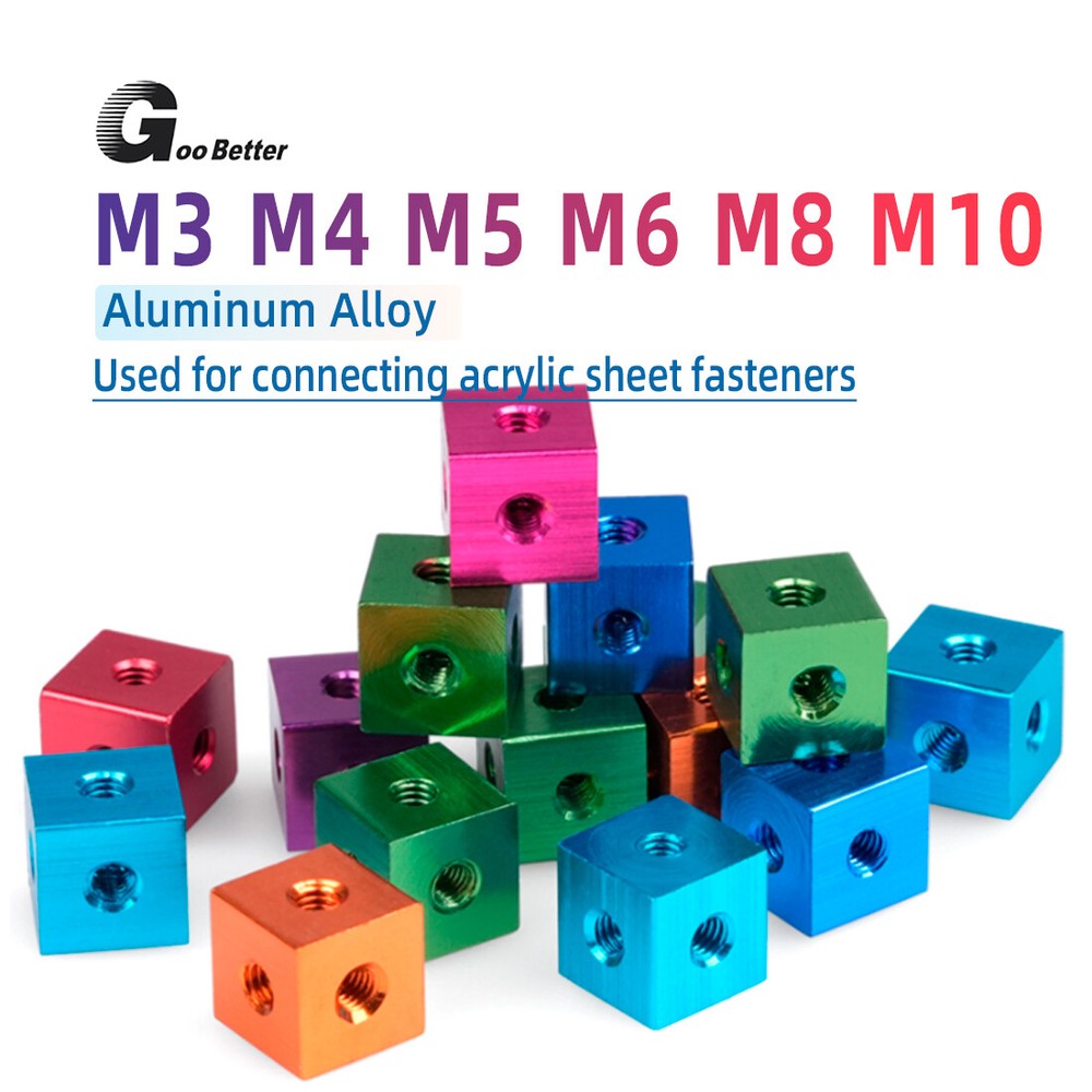 Colored Cube Connector Aluminium Fixing Bracket M3~M10 Square Spacer Standoff