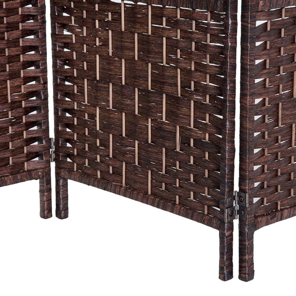 4 Panel Folding Room Divider, 6' Tall Portable Wicker Weave Divider w/Wood Frame