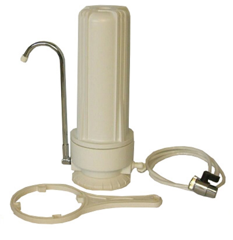 COUNTER-TOP ONE STAGE SW-1 WATER FILTER EASY UNIT SYSTEM WHITE FAUCET CONNECT