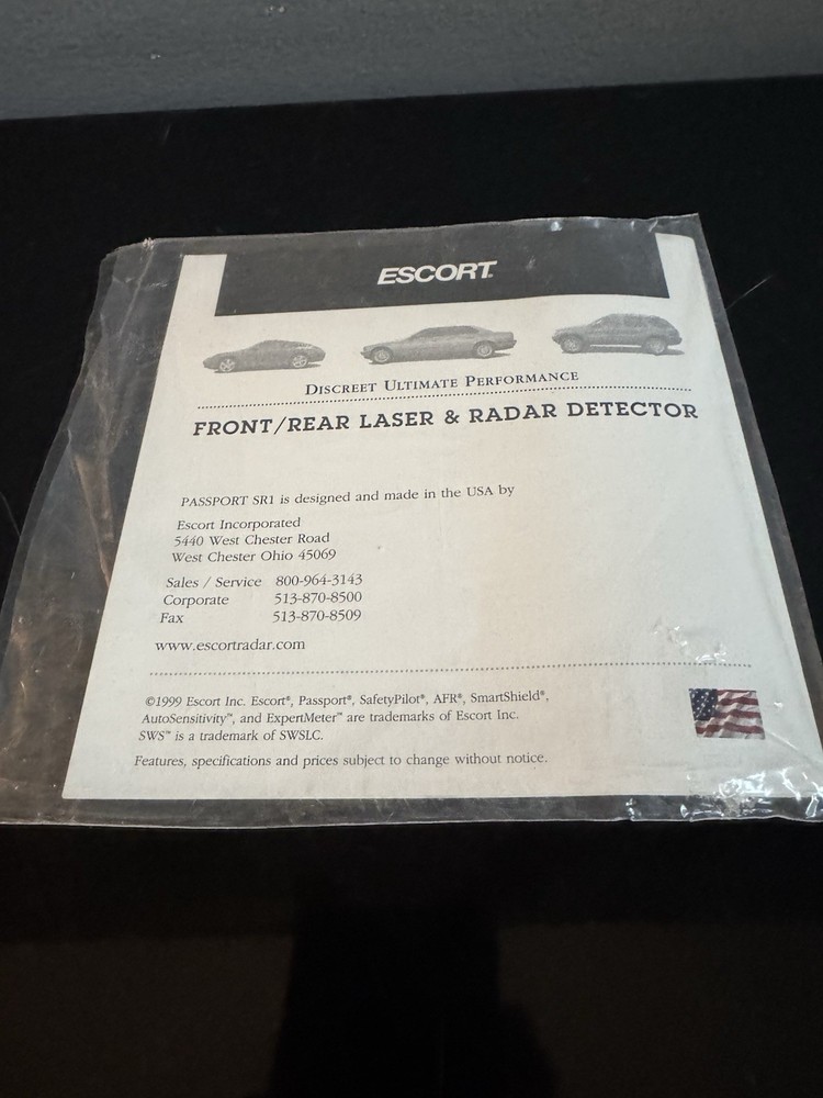 Escort Passport SR1 Radar Detector Owner's Manual