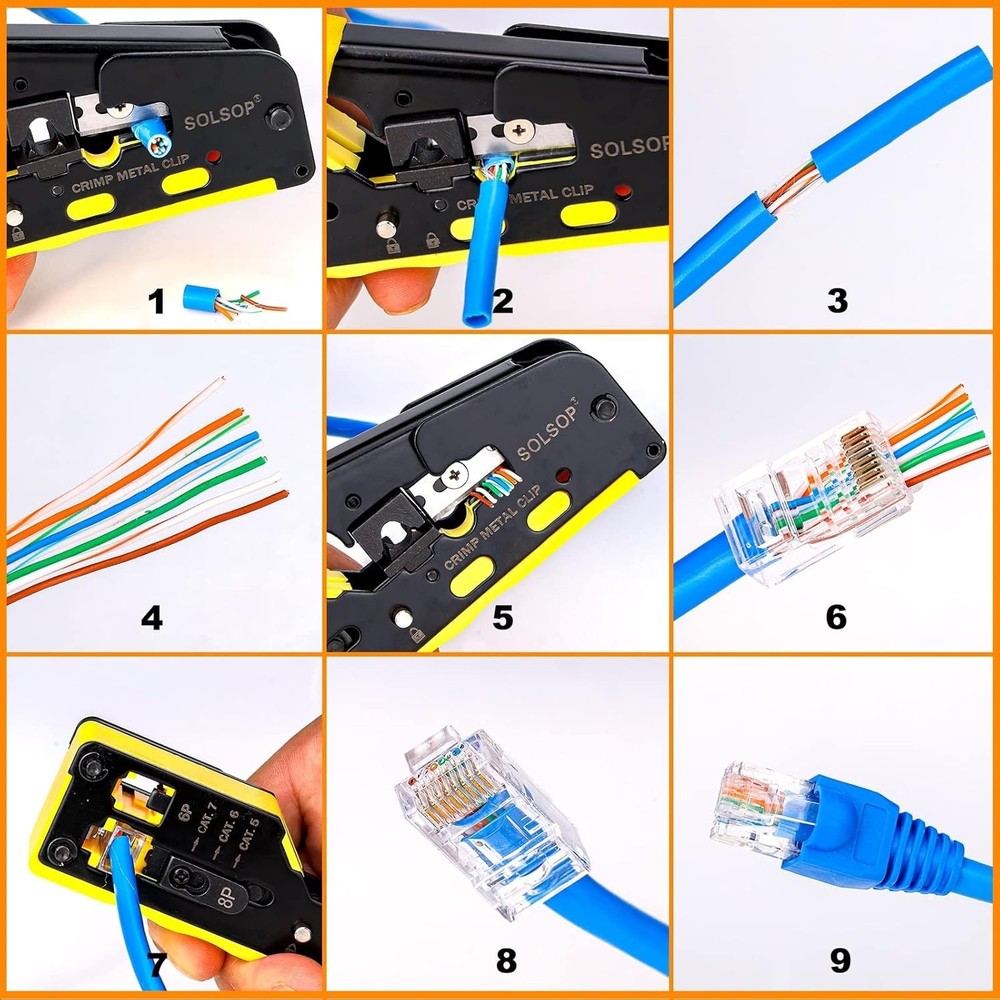 Versatile Pass Through Crimp Tool and Tester Bundle with 50 Pack RJ45 Connectors