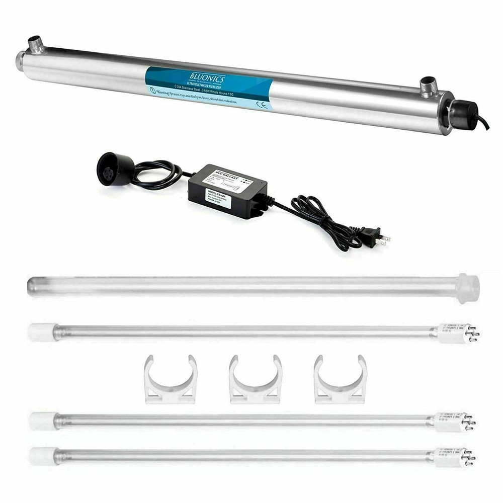 220V UV Water Purifier 55W 12GPM Whole House Ultraviolet Filter + 2 Extra Bulbs