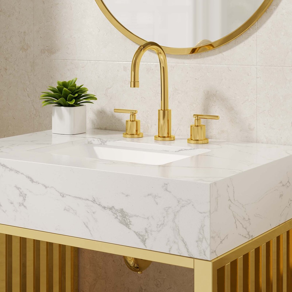 Modway Gridiron 30" Bathroom Vanity in White Gold