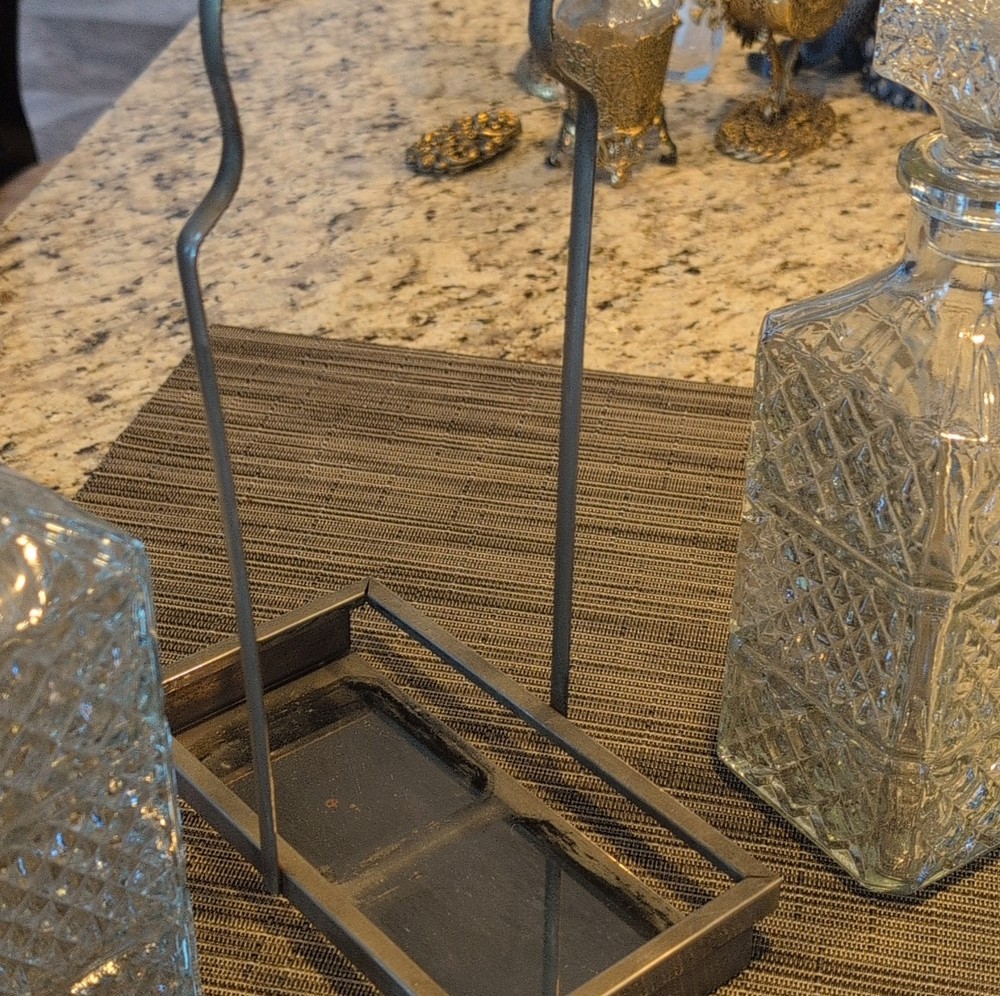 Clear Cut Glass Decanter Set Diamond Pattern Square Shape with Stoppers