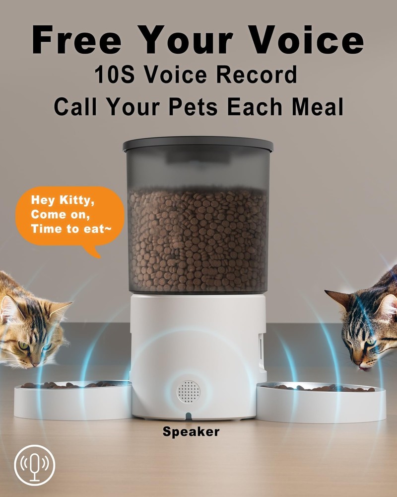 Automatic Cat Feeder 2 Cats 4.2L Dispenser Dual Power Programmable Portion Contr