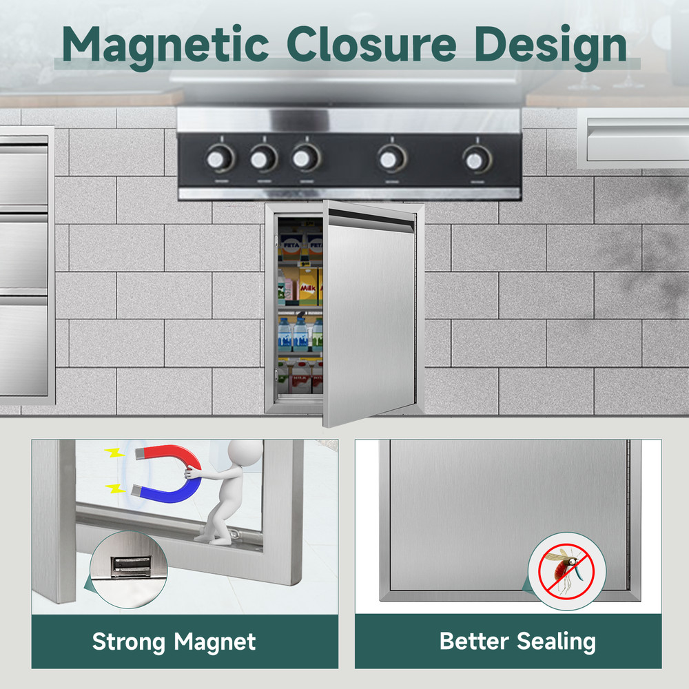 Mul-size-Outdoor Kitchen Doors with Horizontal Handle Stainless Flush Mount Door