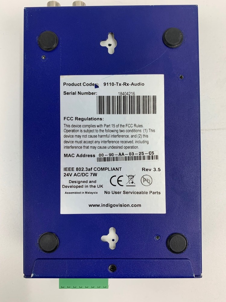 9110-TX-RX-AUDIO IndigoVision 9110 IP Video Encoder Transmitter