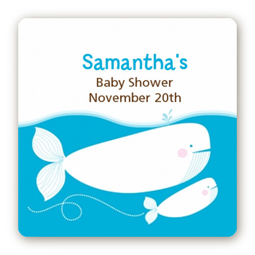 Whale Square Personalized Baby Shower Stickers