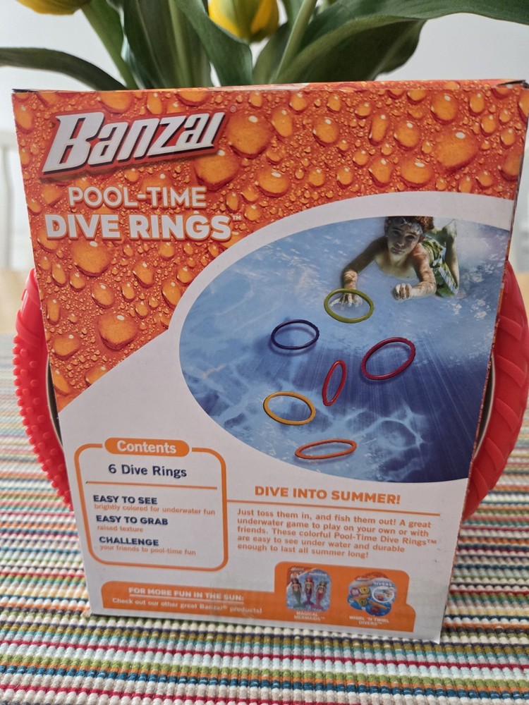 Banzai 6 Pack Plastic Multi Colored Pool Time Dive Rings - NEW - Ages 3+
