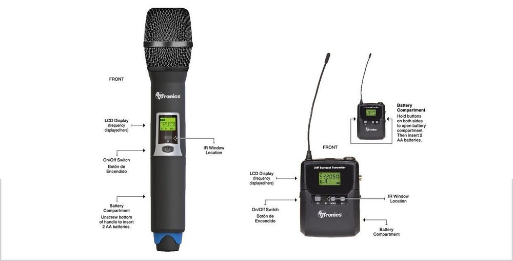 AVTronics Professional 200 Channel UHF 3 Handheld Microphone, 1 Beltpack +Lapel