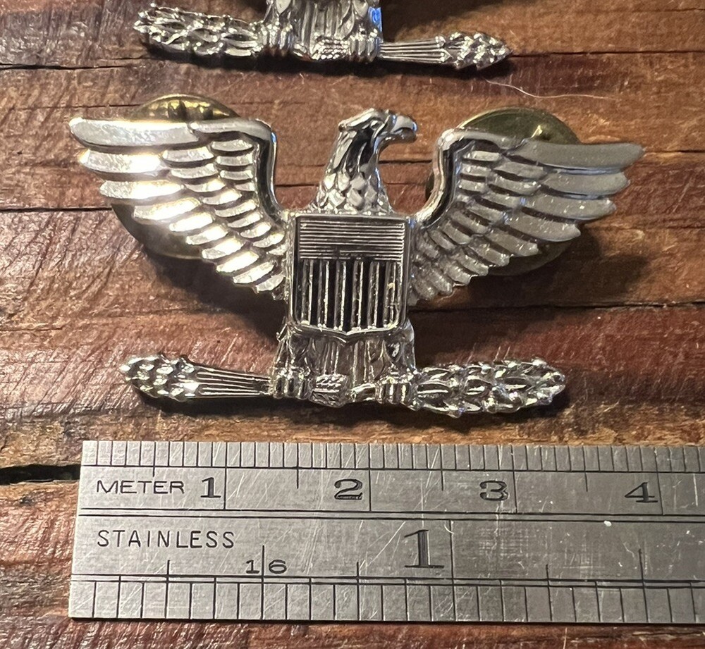 Vintage Pair NS Meyer Silver Filled Colonel Bird Pins