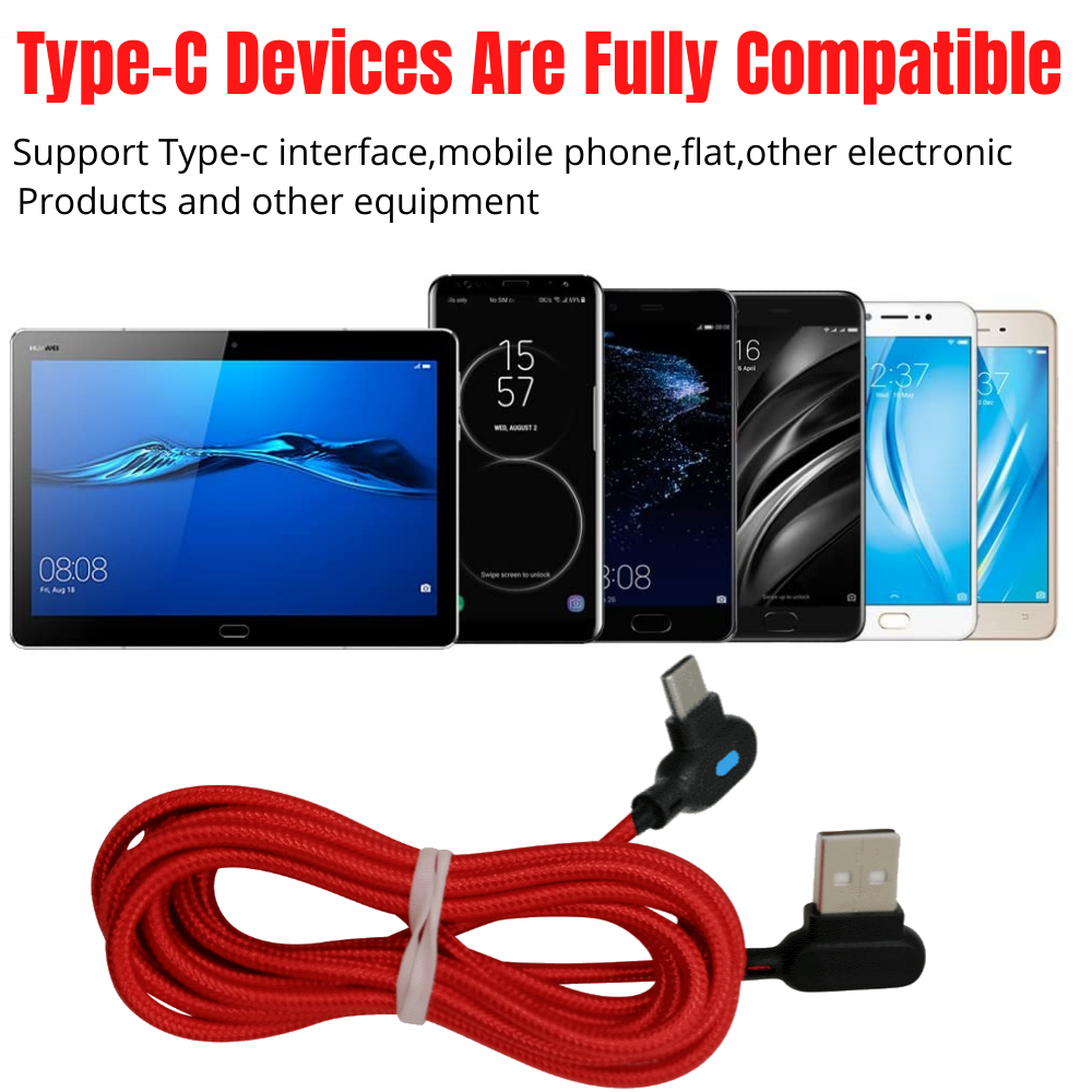 1/2/3X 3/6FT 90 Degree Angle USB-C Cable Type-C Fast Charger Data Charging Cord