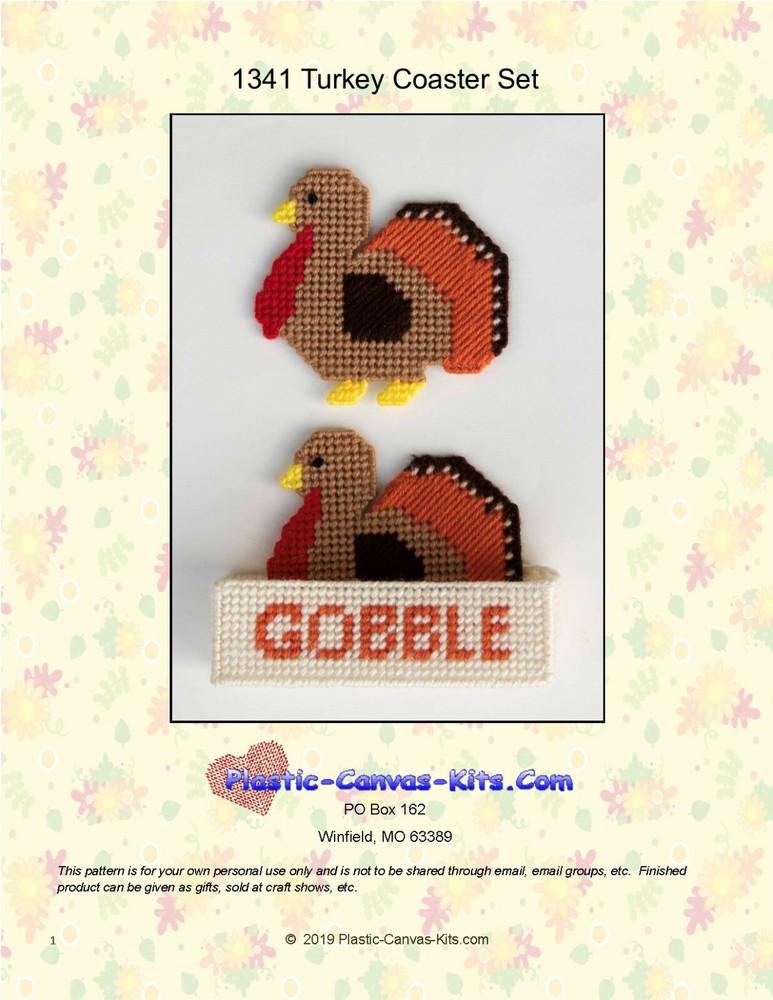Thanksgiving Turkey Coaster Set-Plastic Canvas Pattern or Kit