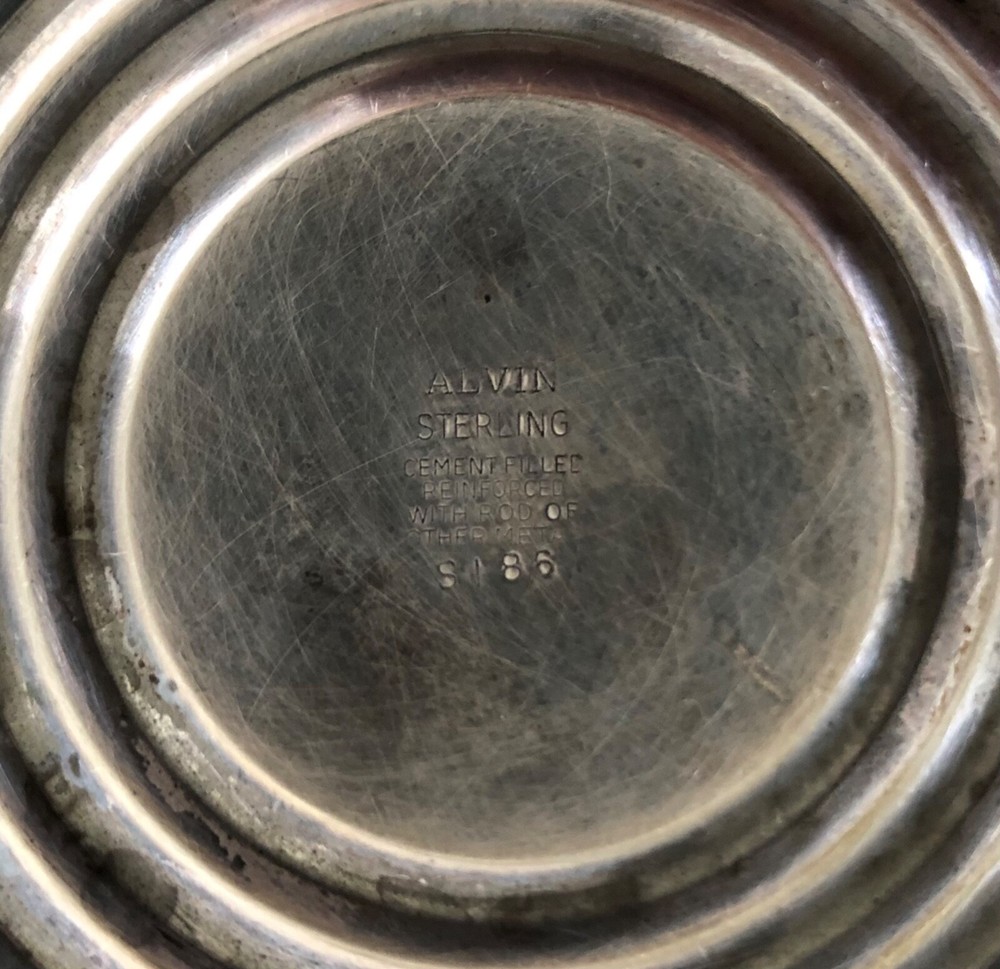 Vintage Alvin Sterling Silver and Ruby Diamond Point Serving Bowl