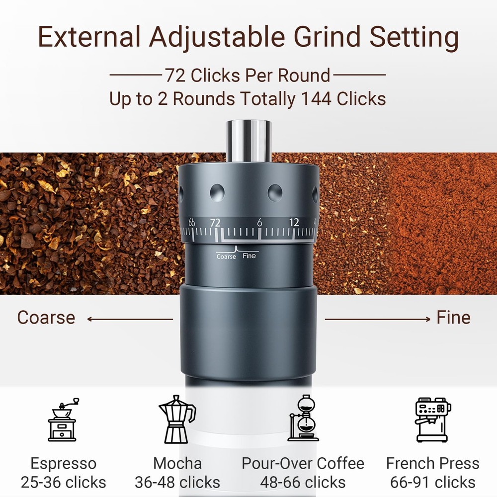 Manual Coffee Grinder with Numerical External Adjustable Setting Stainless St...