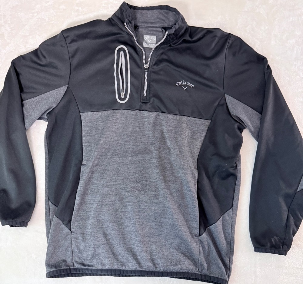 Callaway Mens Medium 1/4 Zip Pullover Golf Jacket Black Gray Athletic