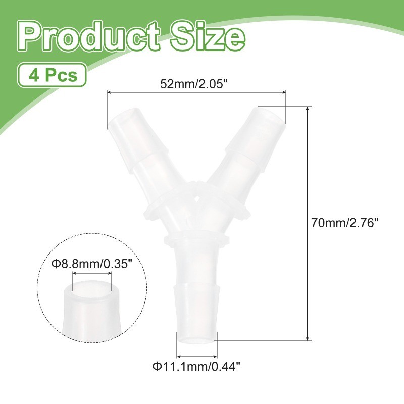 4pcs Plastic Barb Fitting, 7/16"x7/16" Y Shape Tee Pipe Fitting, Clear